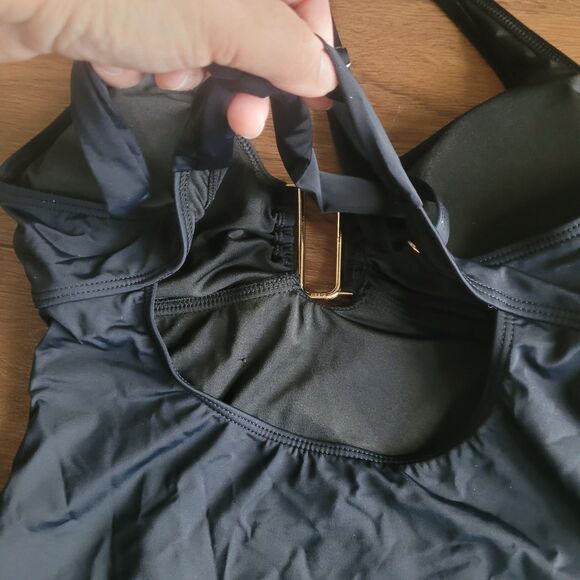 Womens M One Piece Retro Bathing Suit Tummy Control Wrap Cover Up Shirt NEW - Picture 8 of 16